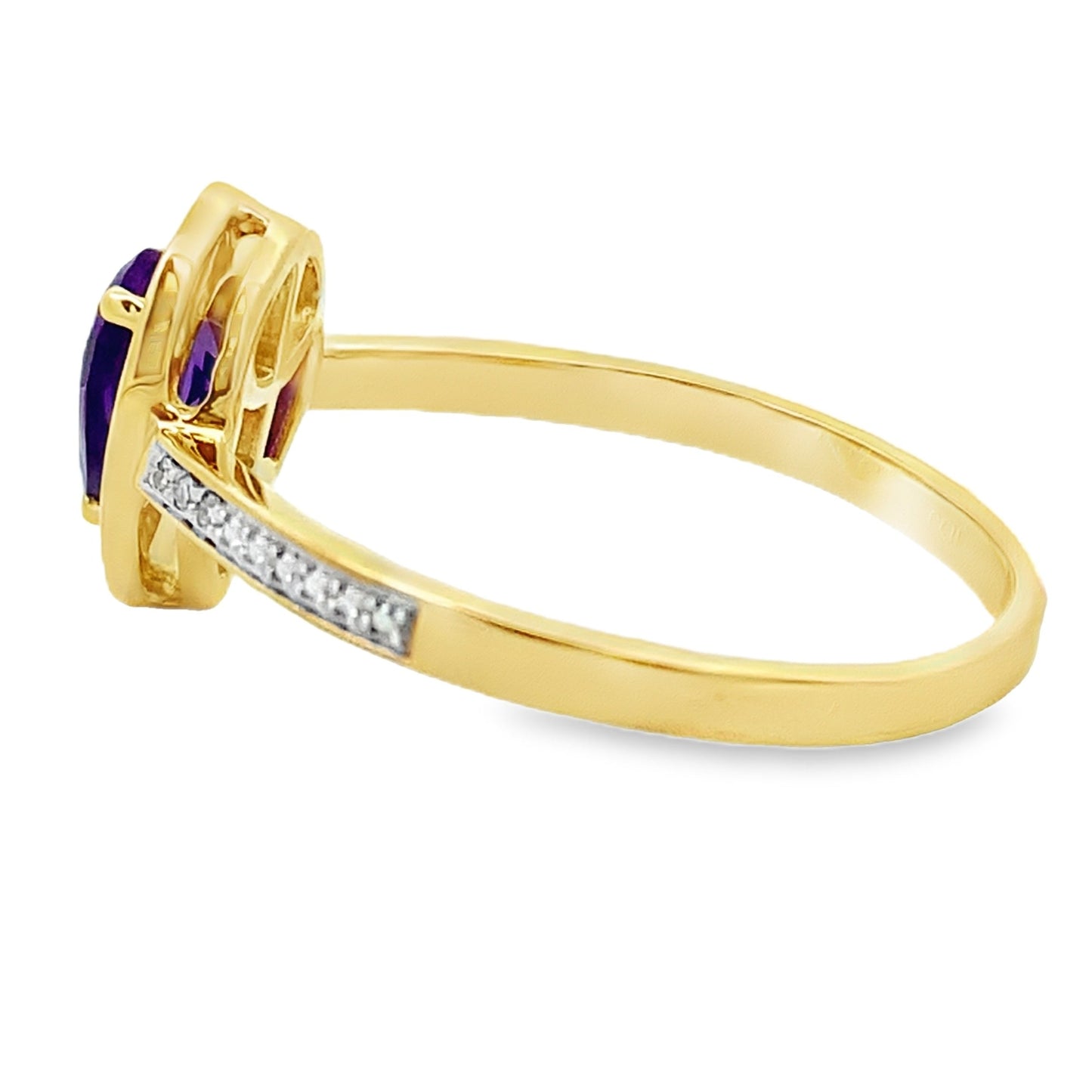 Bague en diamant améthyste véritable de 0,42 ct en or jaune 10KT