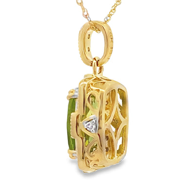 Peridot and Diamond Pendant in 10KT Yellow Gold