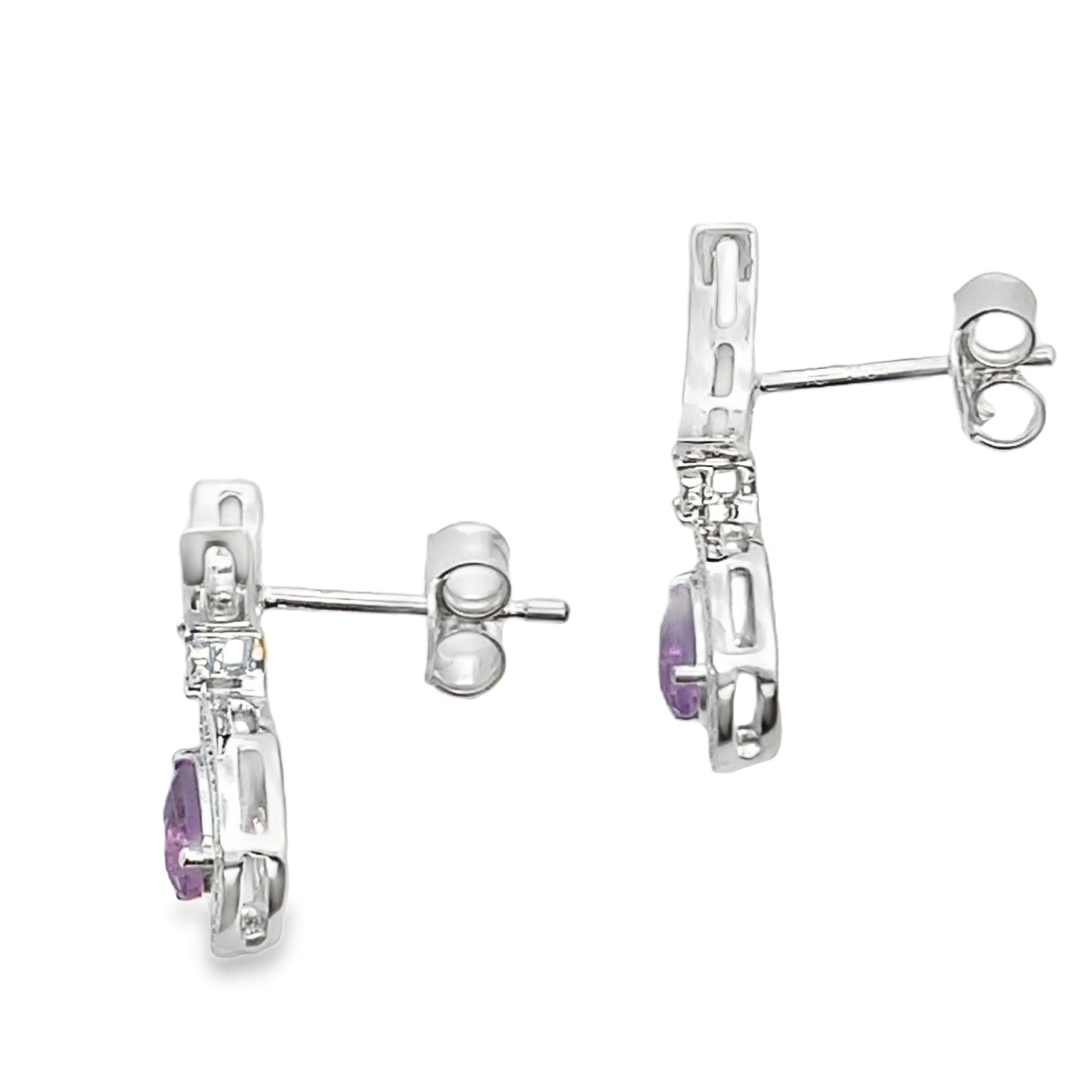 Pendientes colgantes de diamantes de amatista de 0.48ct en oro blanco de 10KT