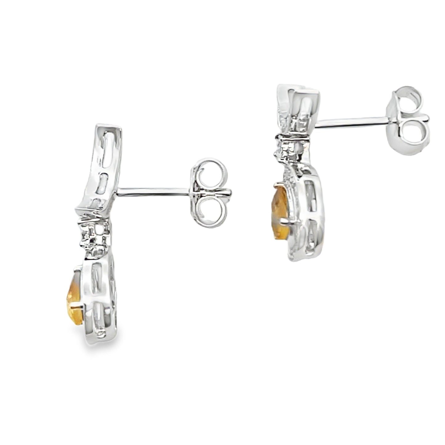 Pendientes colgantes de diamante de citrino de 0.48 ct en oro blanco de 10KT
