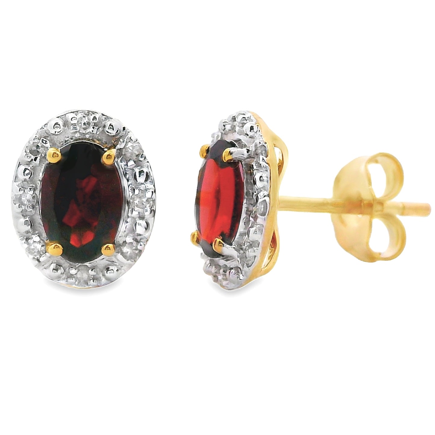 Pendientes de granate y diamante genuinos de 1.18ct en oro amarillo de 10KT