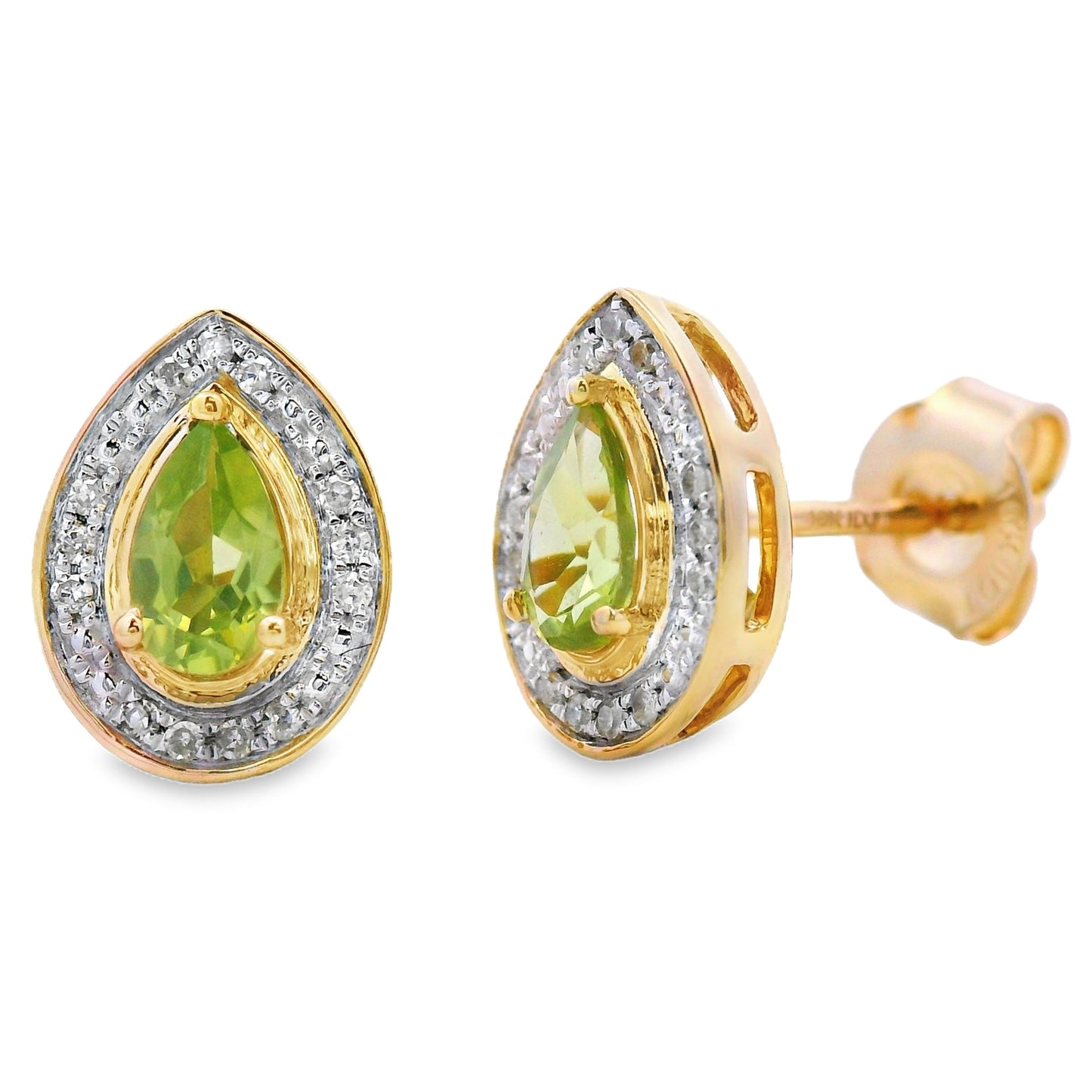.56ct Peridot & Diamond Stud Earrings in 10KT Yellow Gold