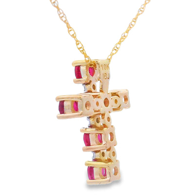 Colgante de Cruz de Rubí y Diamante en Oro Amarillo de 10KT