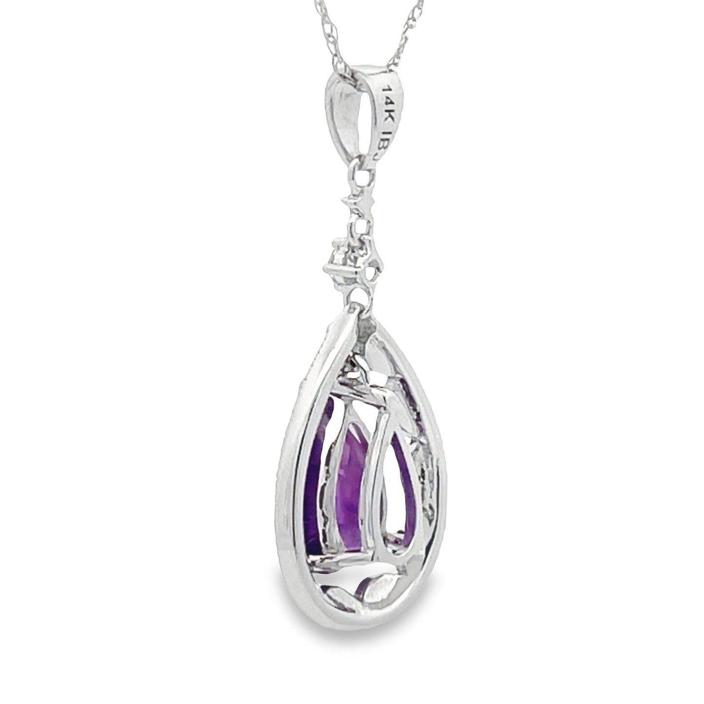 Colgante de moda de diamante de amatista en oro blanco de 14 quilates