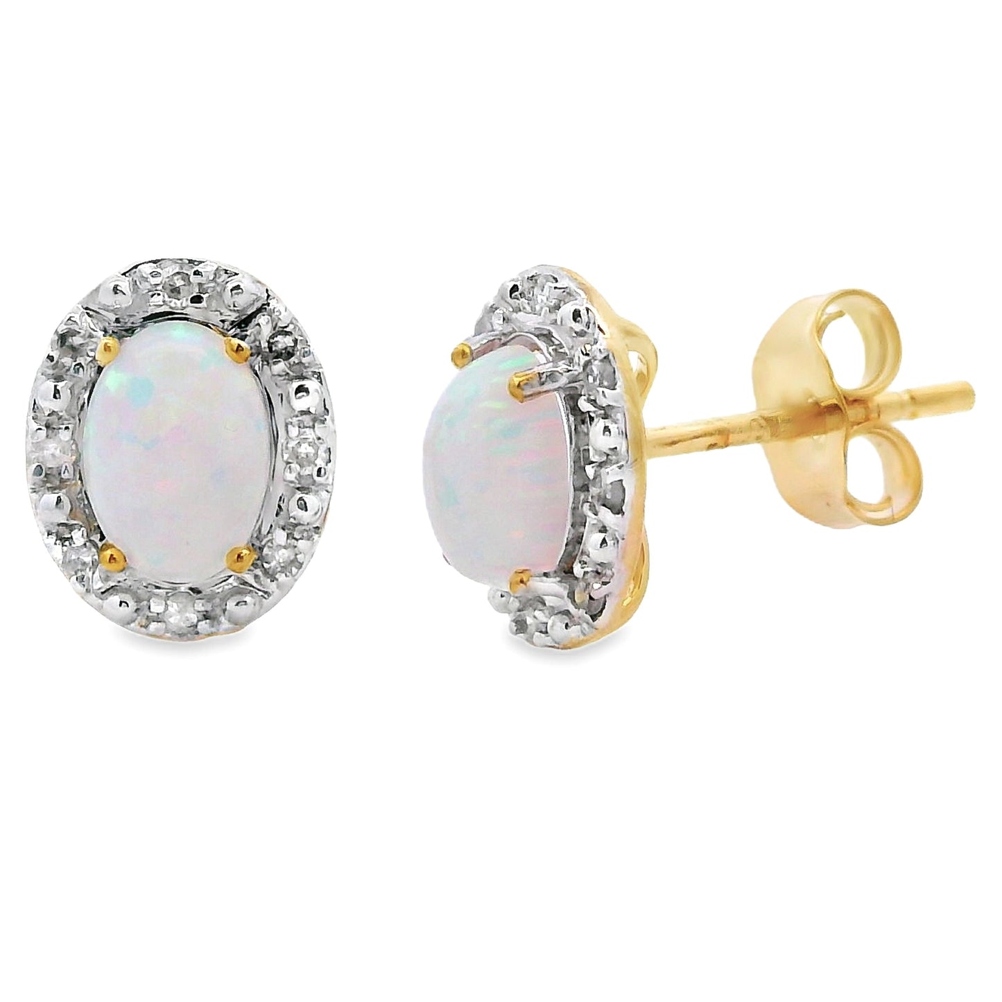 Pendientes de Ópalo Natural y Diamantes en Oro Amarillo de 10KT