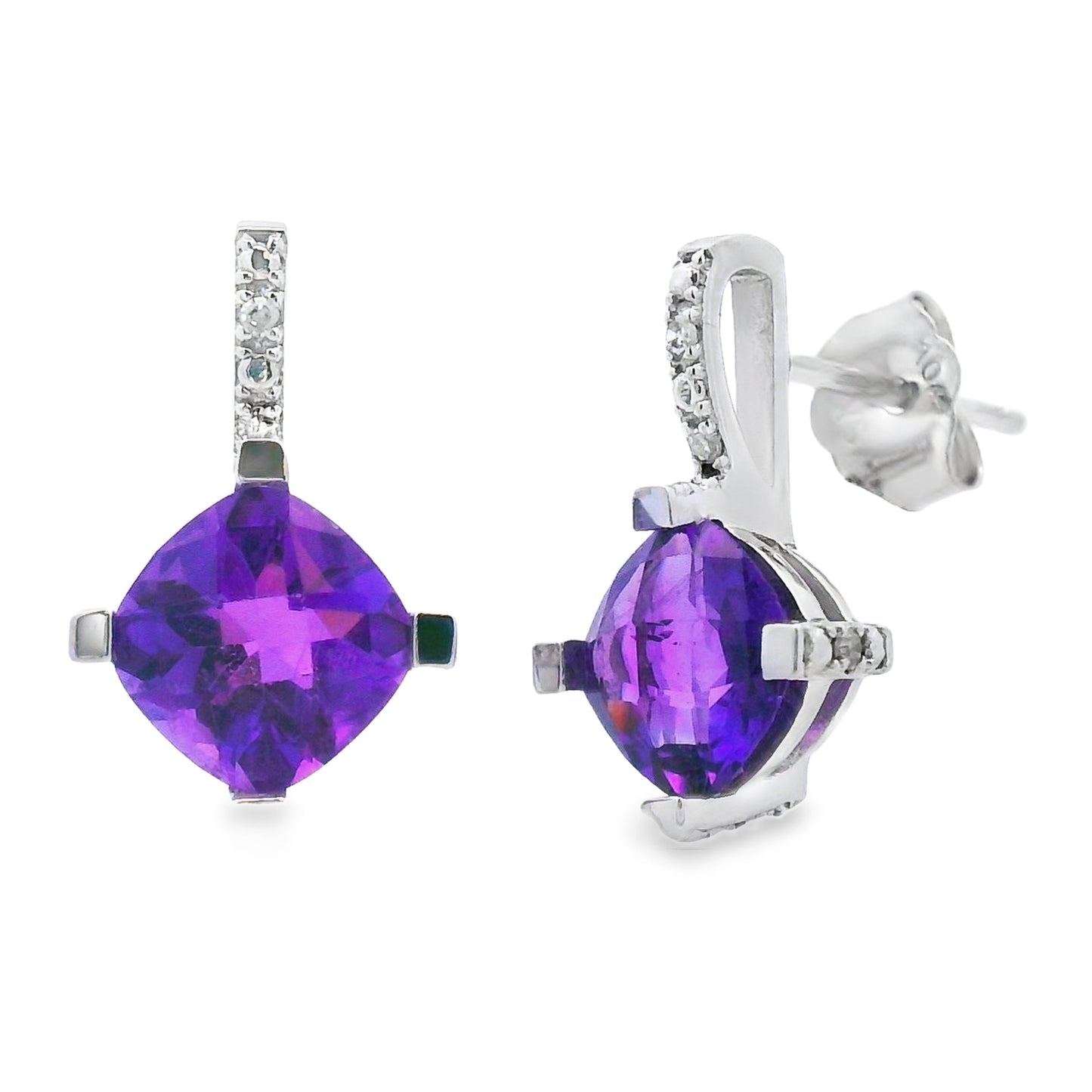Natural .84ct Amethyst Diamond Earrings in 10KT White Gold