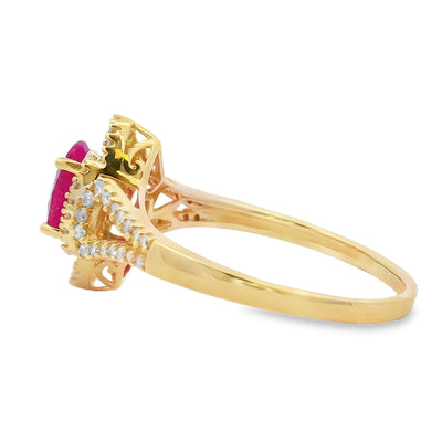 Bague en Rubis et Diamants Authentiques en Or Jaune 14KT