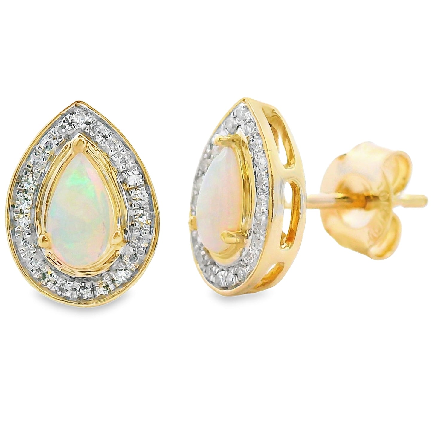 Natural Opal and Diamond Earrings in 10KT Yellow Gold