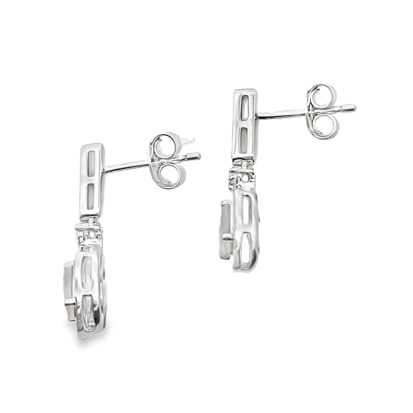 Rose Quartz Diamond Dangle Earrings in 10KT White Gold
