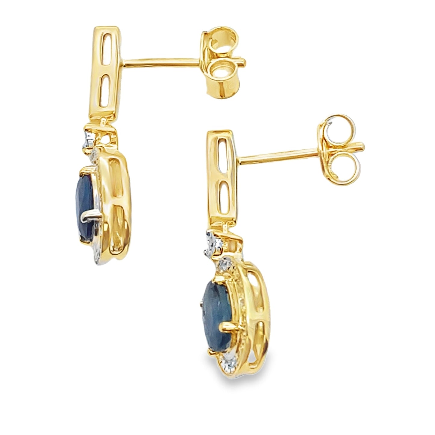 Boucles d'oreilles pendantes en diamant saphir en or jaune 10KT