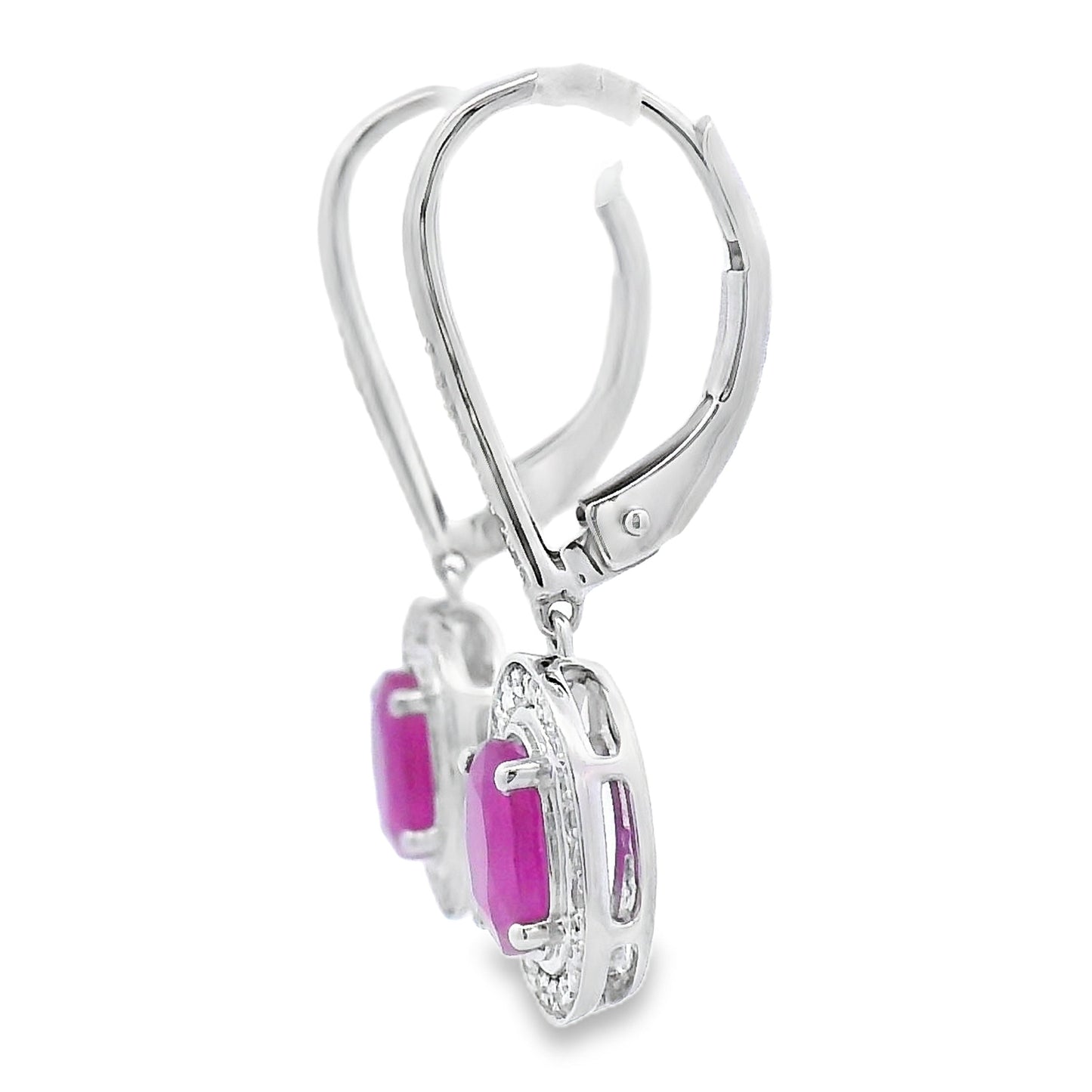 Pendientes colgantes de rubí y diamante de 1.28ct en oro blanco de 10KT