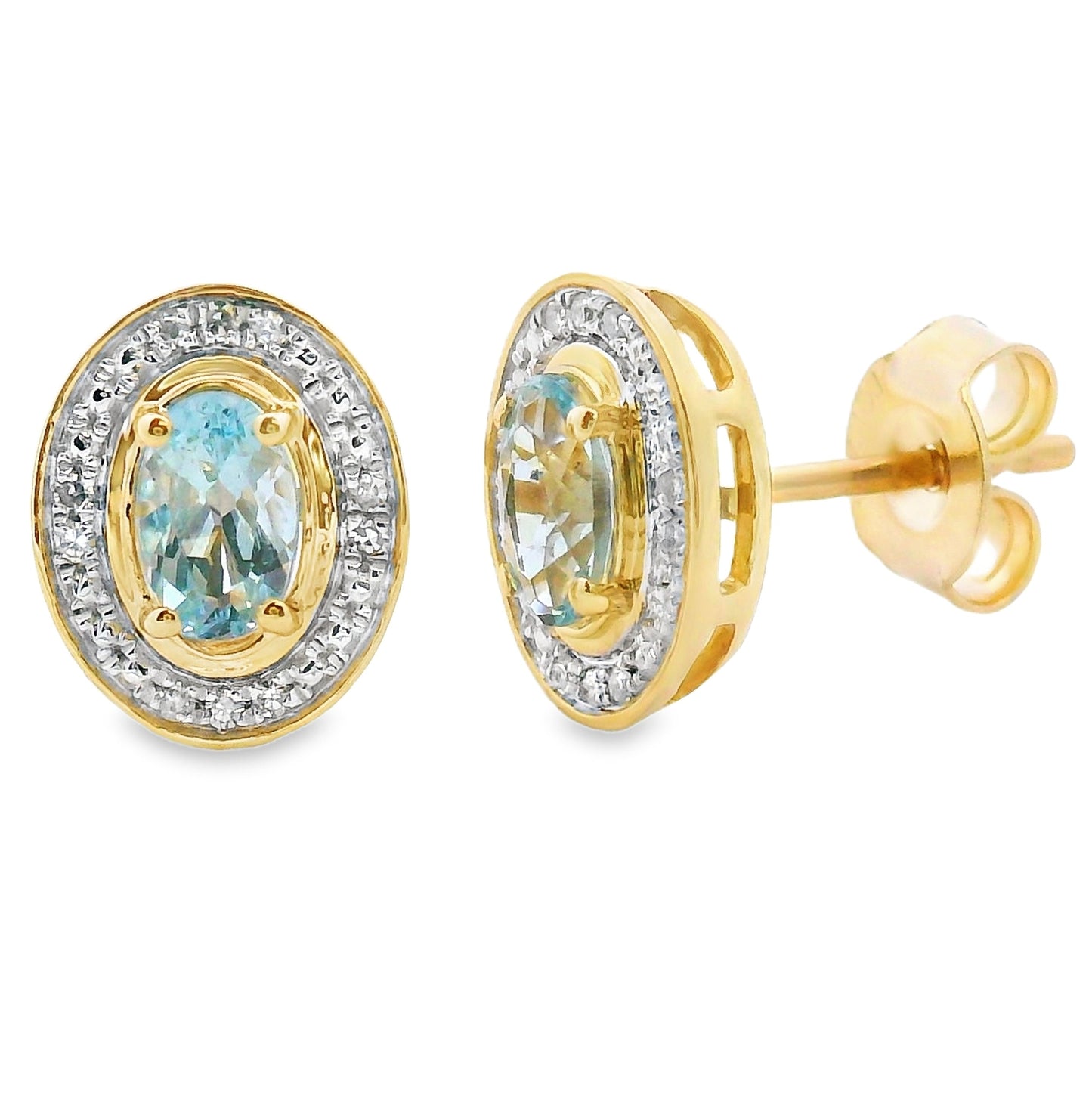 Boucles d'oreilles en diamant aquamarine de 0,46 ct en or jaune 10KT