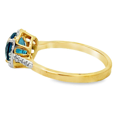 Bague en diamant de 1,35 ct en topaze bleue de Londres en or jaune 10KT