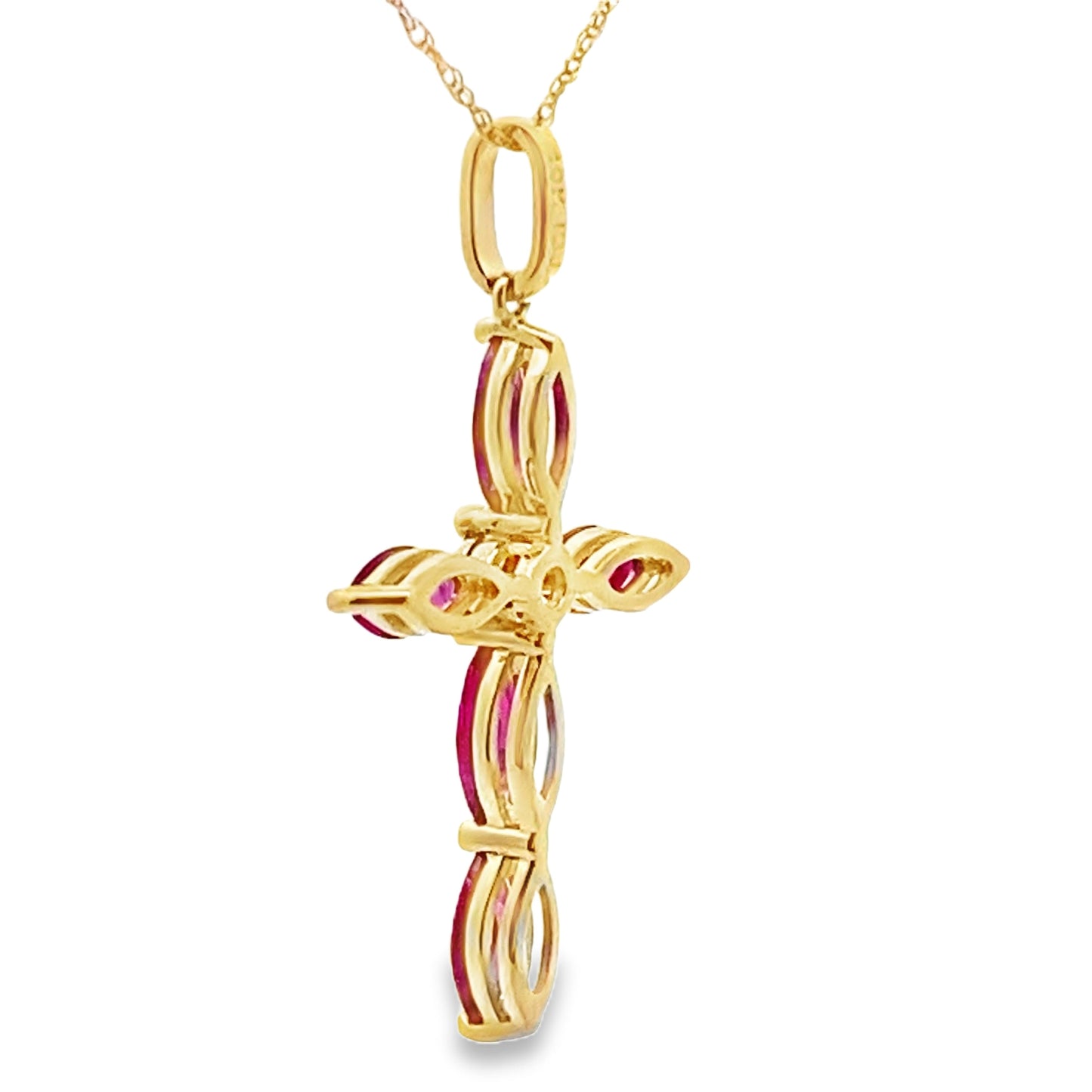 Colgante de Cruz de Rubí y Diamante en Oro Amarillo de 10KT