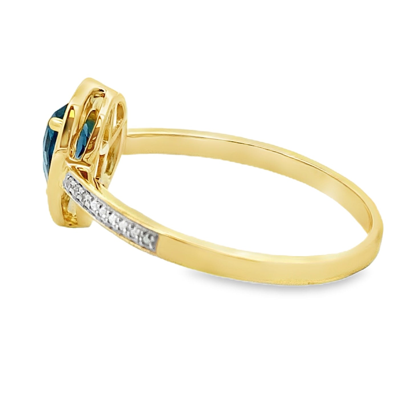 .54ct Anneau en Topaze Bleue de Londres et Diamant en Or Jaune 10KT