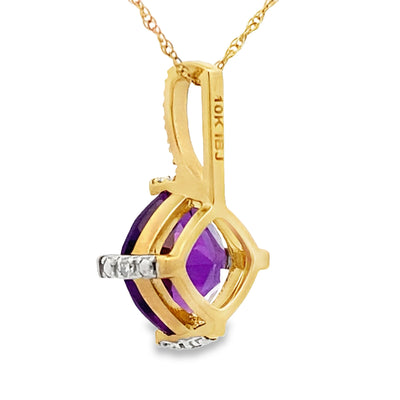 Amethyst Diamond Pendant in 10KT Yellow Gold
