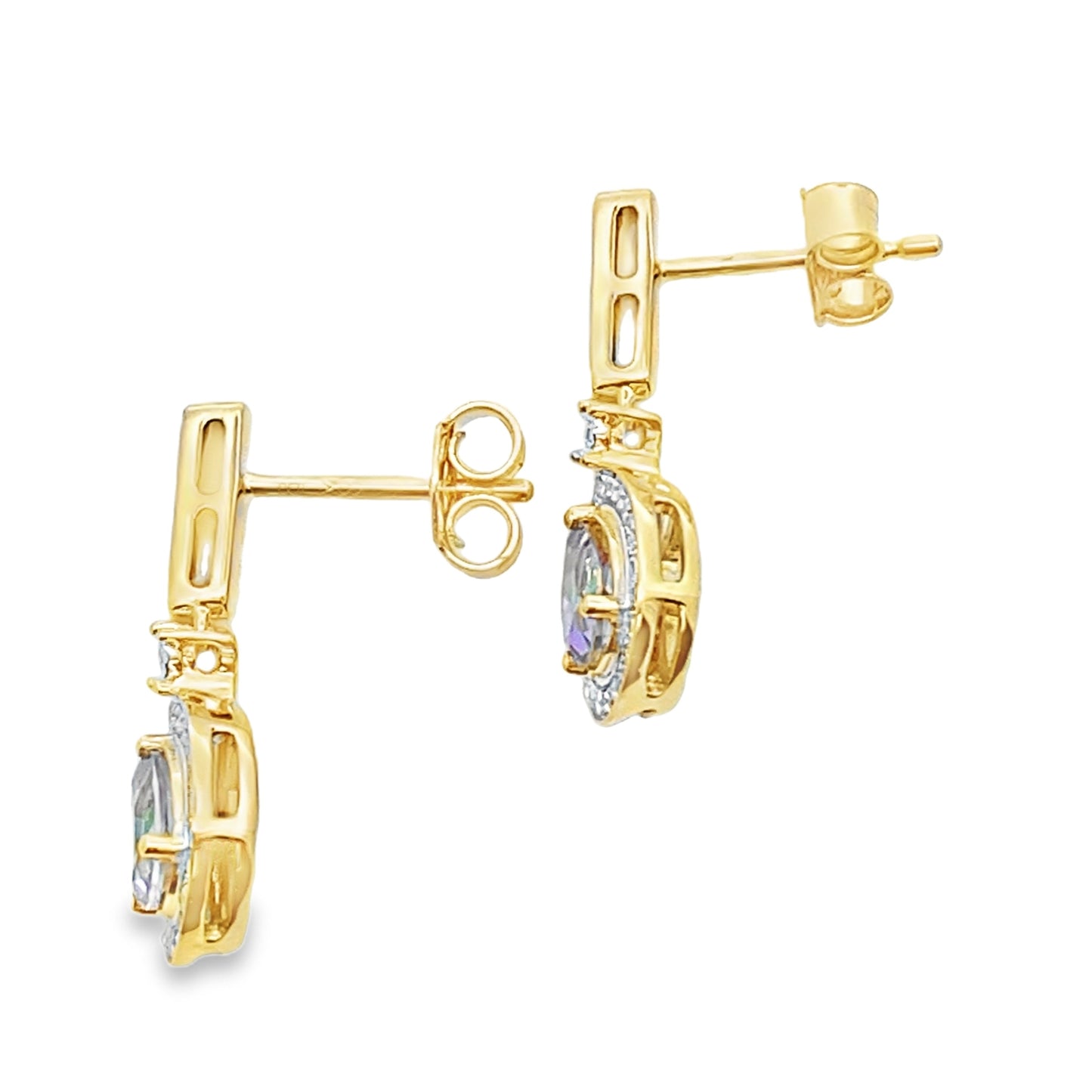 Boucles d'oreilles pendantes en topaze mystique en or jaune 10KT