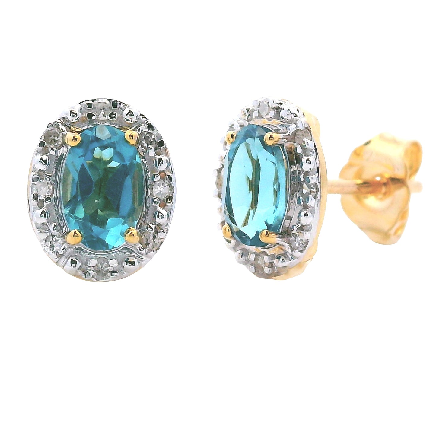 Boucles d'oreilles en topaze bleue de Londres et diamants en or jaune 10KT