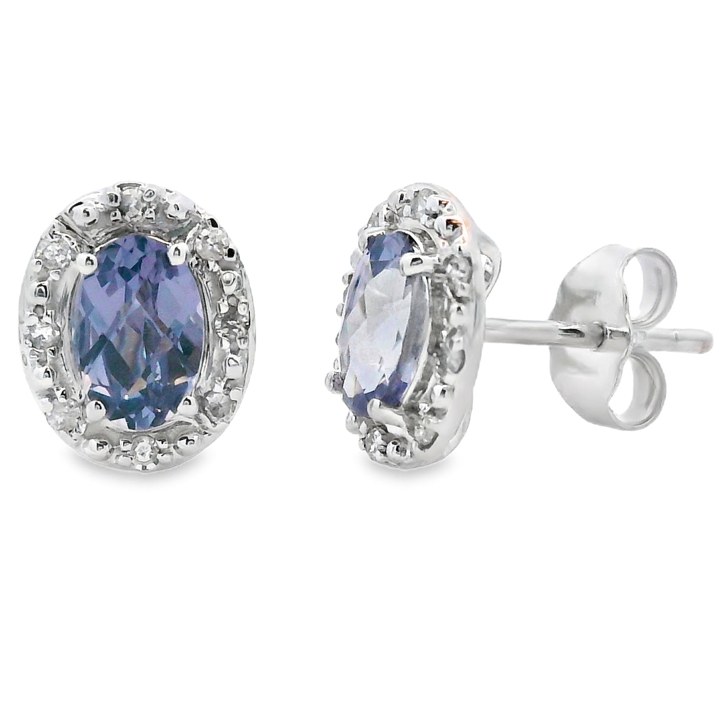 Pendientes de Alejandrita y Diamante Creada en Oro Blanco de 10KT