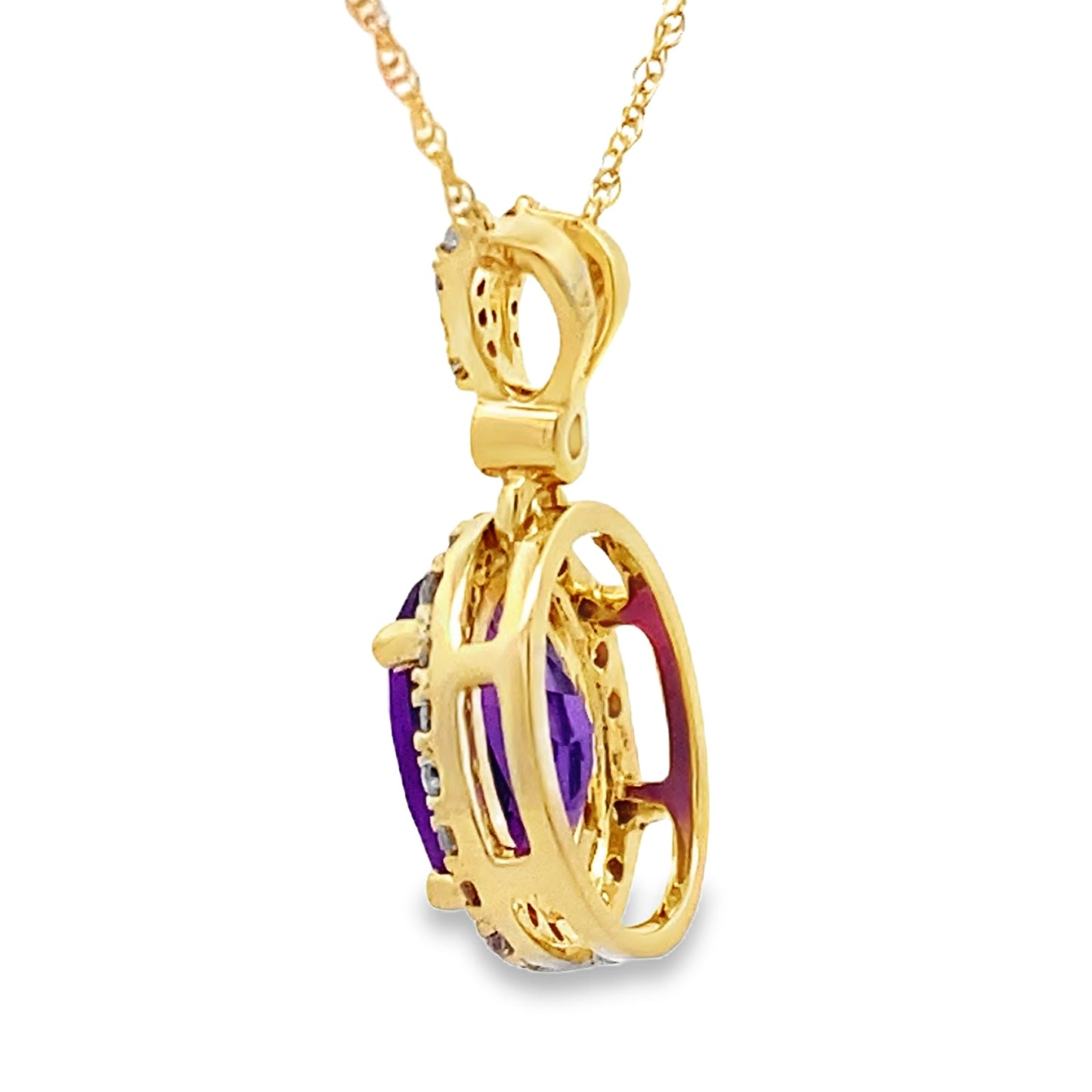 Amethyst Diamond Pendant in 14KT Yellow Gold