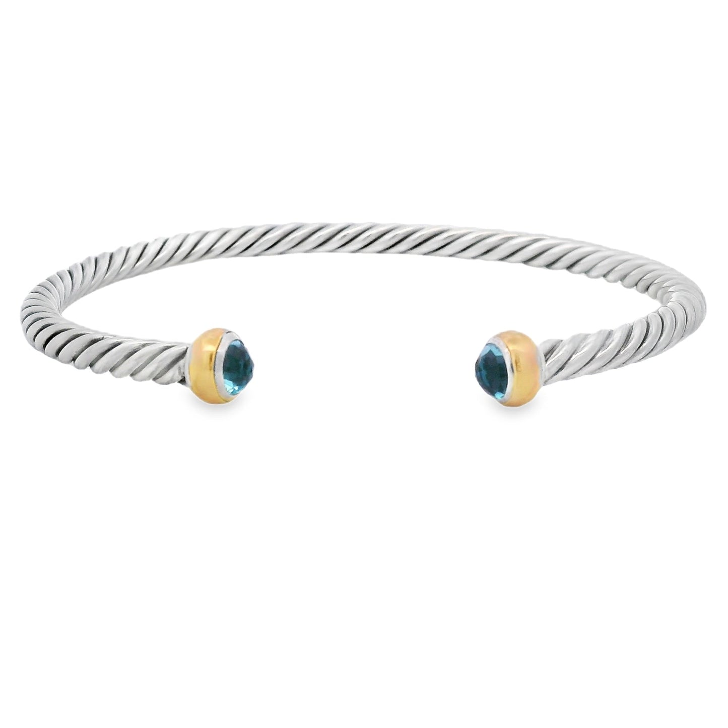 Elegant Blue Topaz Bangle Bracelet in Sterling Silver and 18KT Gold