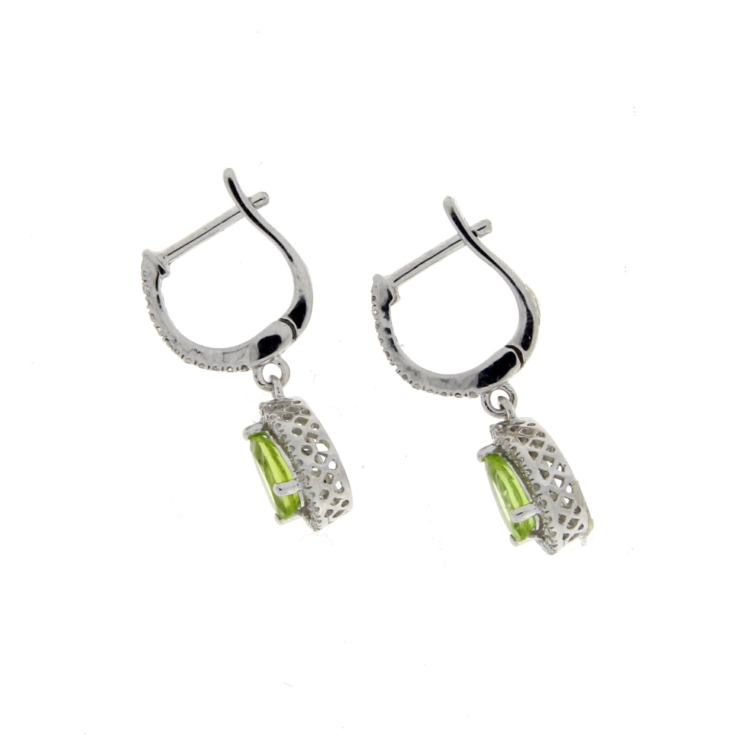 .88ct Peridot and Diamond Dangle Earrings in 14KT White Gold
