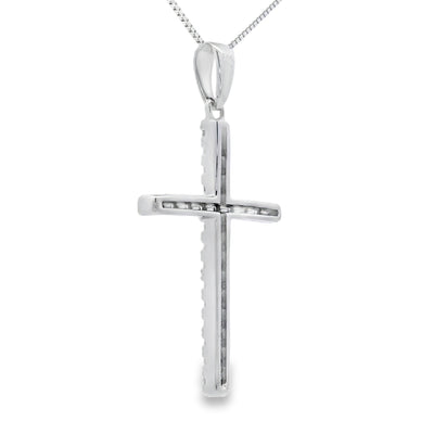 Colgante de Cruz de Diamante de 0.21ct en Oro Blanco de 14KT
