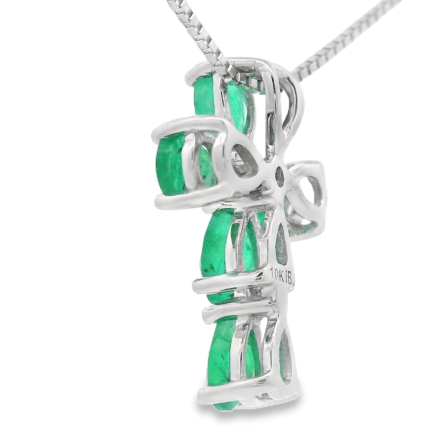 Emerald Diamond Cross Pendant in 10KT White Gold