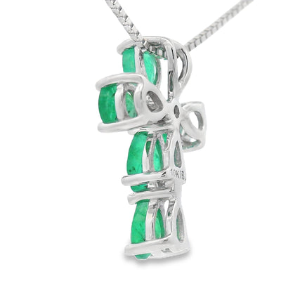 Emerald Diamond Cross Pendant in 10KT White Gold