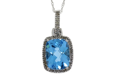 2.37ct Blue Topaz and Diamond Pendant in 10KT White Gold