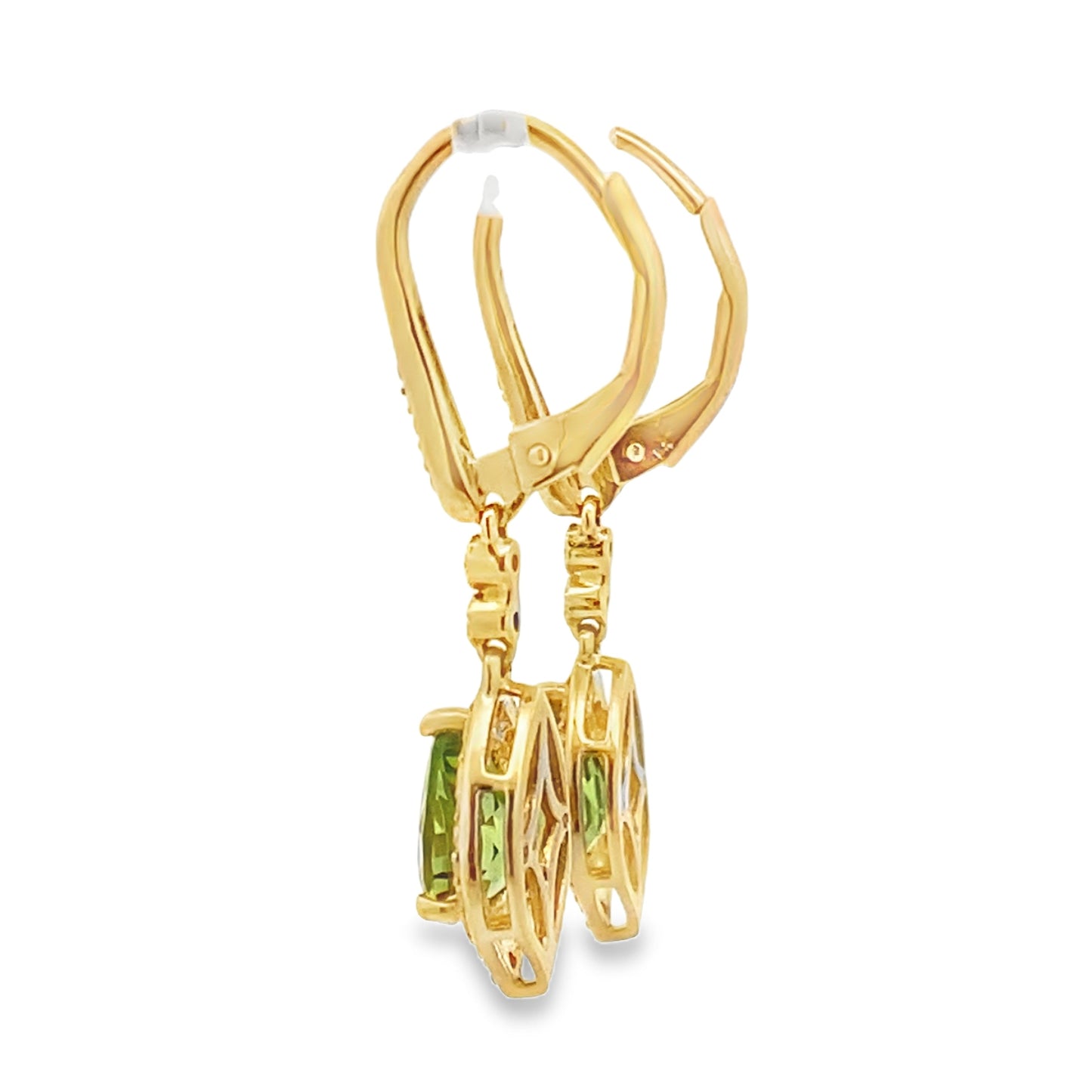 Boucles d'oreilles pendantes en péridot et diamants de 1,88 ct en or jaune 10KT