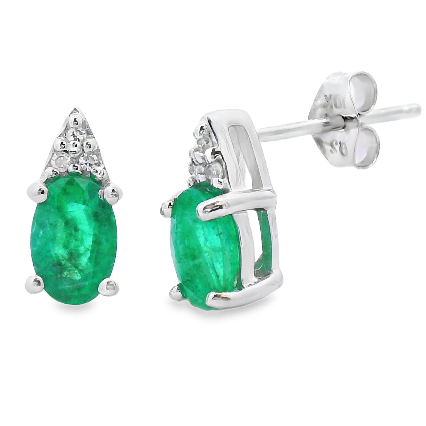 Pendientes de Stud de Esmeralda y Diamante de 1.03ct en Oro Blanco de 10KT