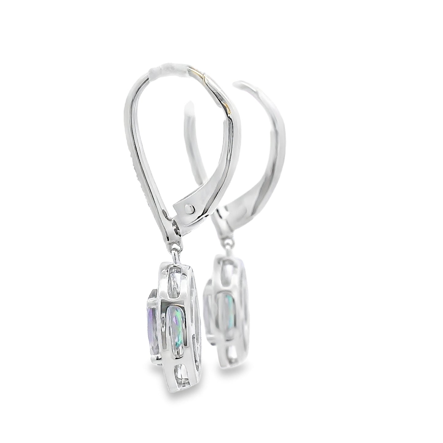 .89ct Mystic Fire Topaz Dangle Earrings in 10KT White Gold
