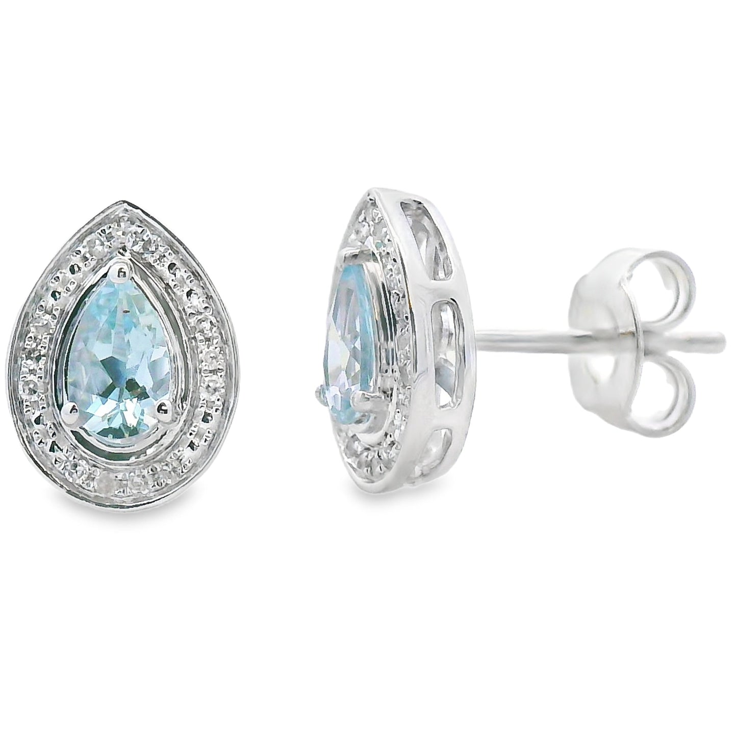 Pendientes de aguamarina y diamantes de 0.42 quilates en oro blanco de 10KT