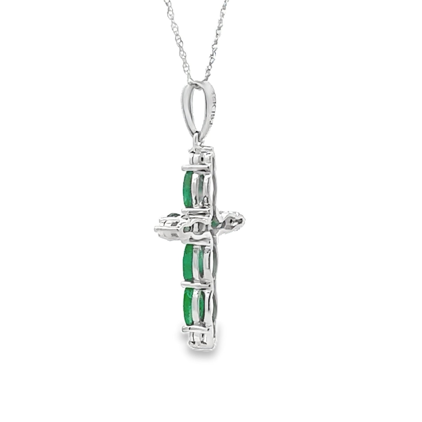 Emerald Diamond Cross Pendant in 10KT White Gold
