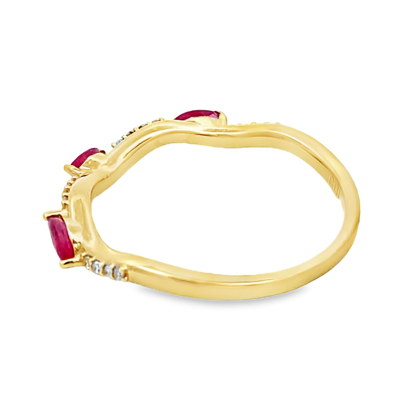 .21ct Bague Empilable en Rubis et Diamants en Or Jaune 14KT