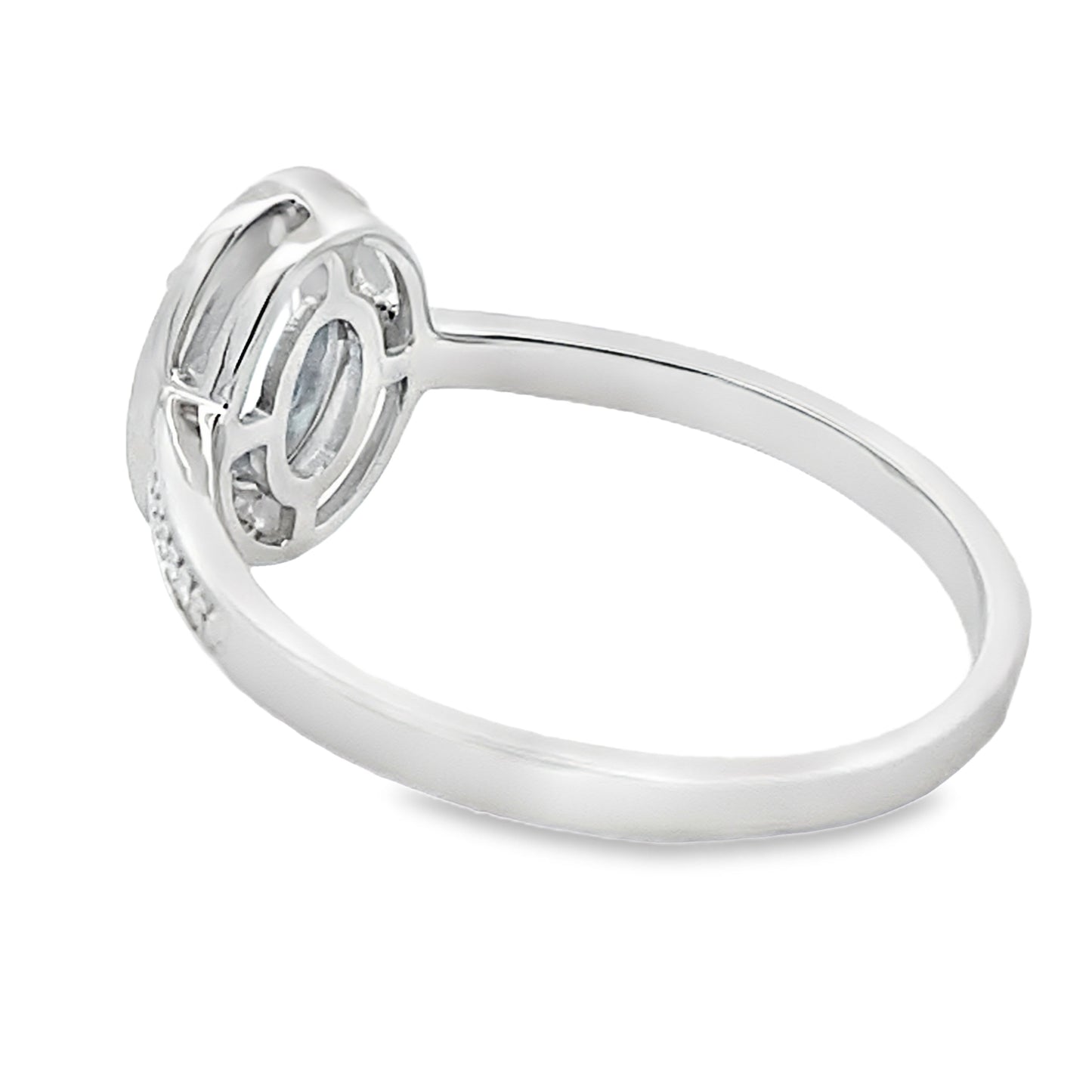 Anillo de Diamante de Acuamarina Natural de 0.40ct en Oro Blanco de 10KT