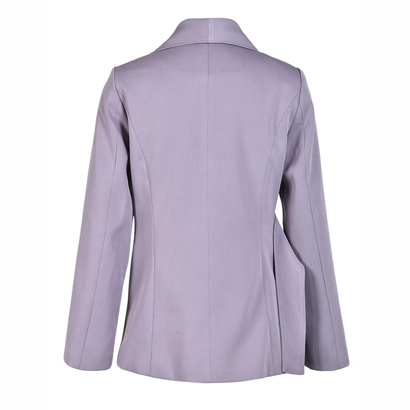Irregular waist cinching purple suit tie with waist cinching and splicing design casual jacket - Korvel