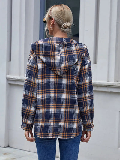 Ivy Lane Plaid Button Up Long Sleeve Hooded Jacket - Korvel