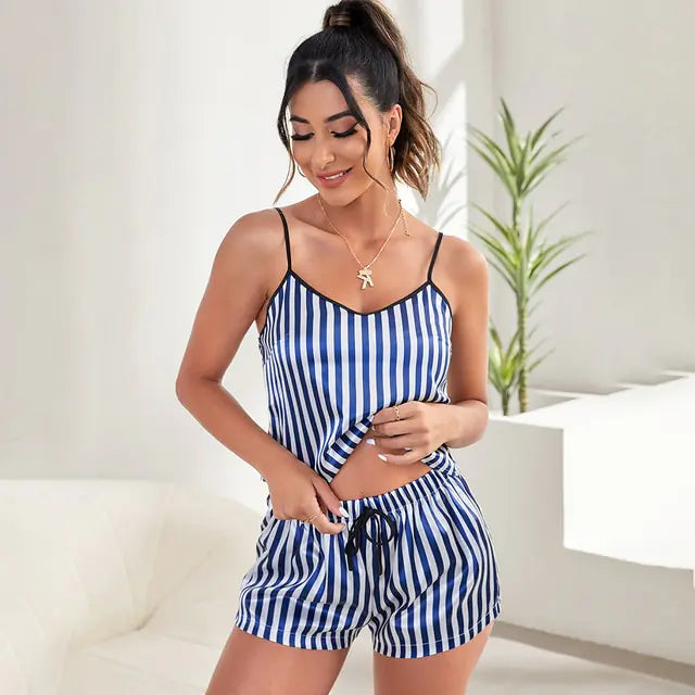 Ensemble de Pyjama Élégant à Rayures pour Femmes