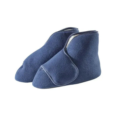 Unisex Extra Wide Fleece Booties for Comfort (Navy, Size Large)