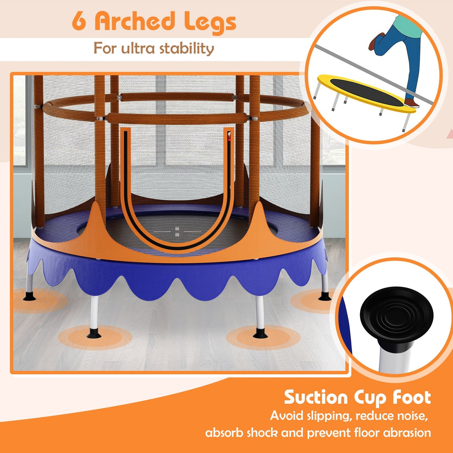 64 Inch Kids Trampoline with Canopy & Safety Net - Orange