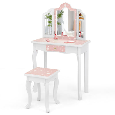 Table de maquillage et ensemble de tabouret de princesse - Rose
