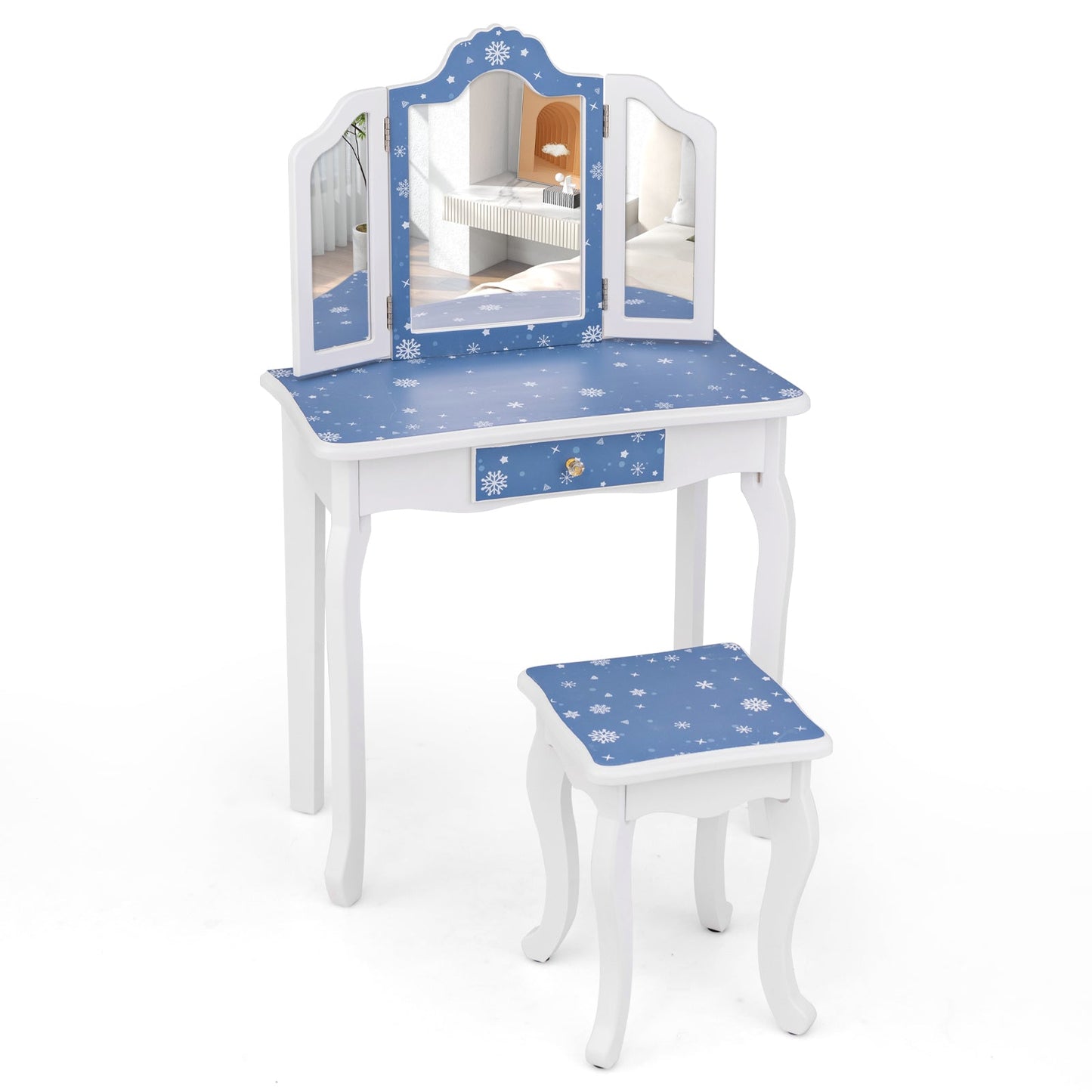 Juego de Mesa y Taburete de Maquillaje de Princesa - Azul