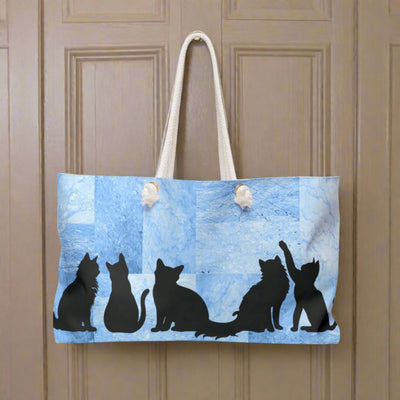Kitties on Blue Block Weekender Bag