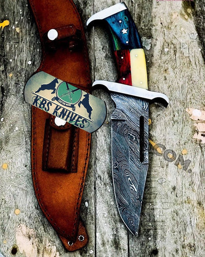 Texan Rambo Bowie Knife - Exquisite Handmade Damascus with Unique Wood & Bone Handle - Korvel