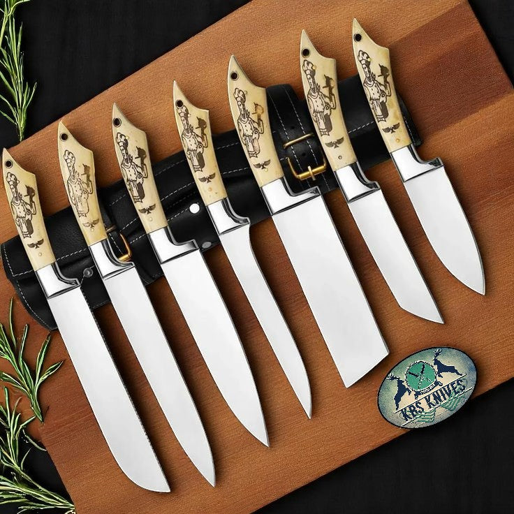 Timeless Elegance – 7-Piece Premium Stainless Steel Knife Set with Unique Bone Handles - Korvel