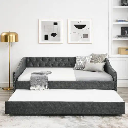 Sofá Cama Tapizado de Tamaño Completo Elegante con Ruedas