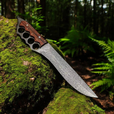Exquisite Handmade Damascus Steel Knuckle Knife with Elegant Rosewood Handle – 15" with Leather Sheath - Korvel