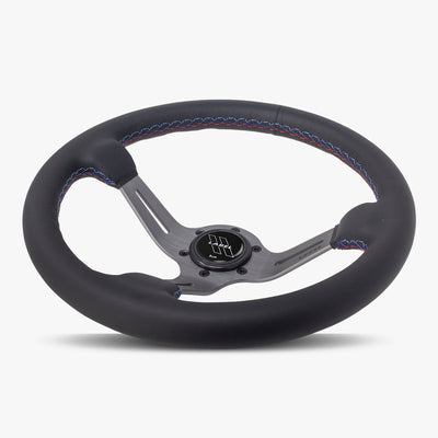 Le Mans Steering Wheel | Black Leather | Graphite Spokes | Bavarian Stitching - Korvel